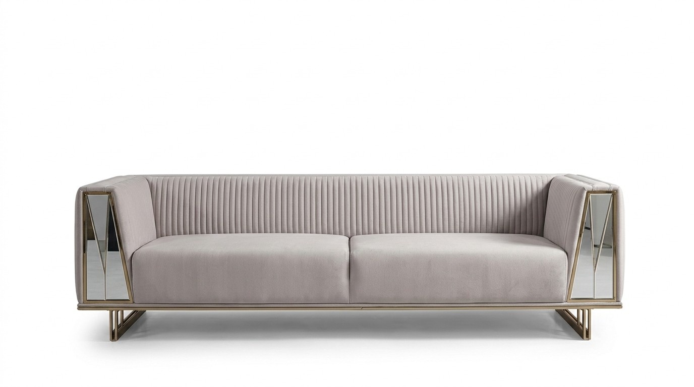 Moderne Garnitur Dreisitzer Stoffsofa Grau Blau Set 2tlg Sofa Design