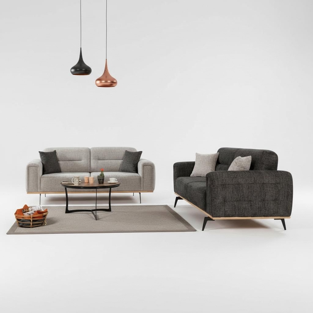 Moderne Graue Couchgarnitur 2x Dreisitzer Luxuriöse Polster Sofas 2tlg
