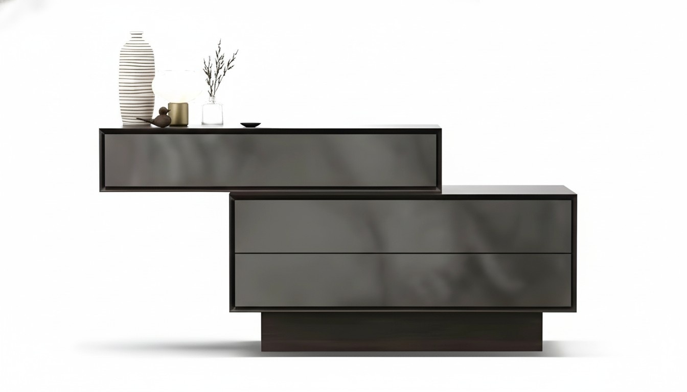 Moderne graue Holzkommode mit Stauraum für Wohnzimmer und Schlafzimmer