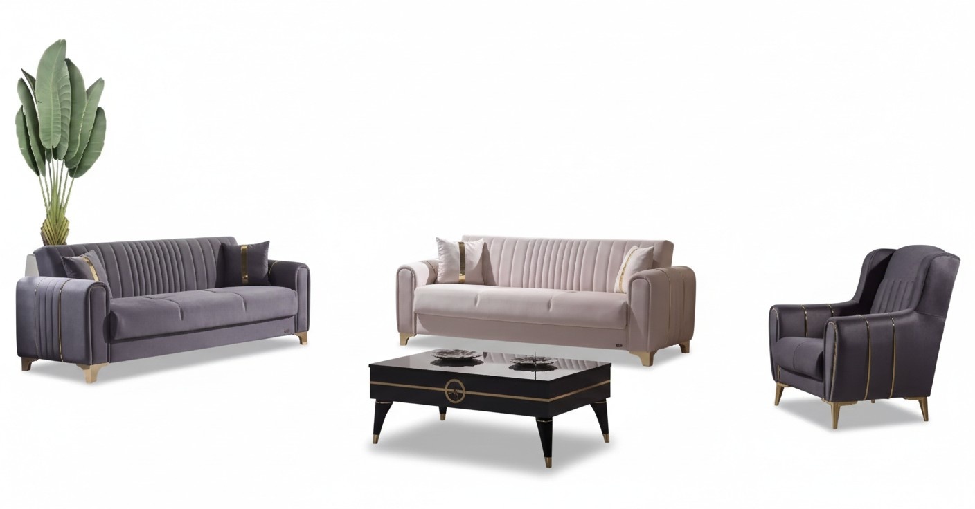 Moderne Polstergruppe Sitzmöbel Couch Garnitur 3+3+1 Sitzer Set Holz