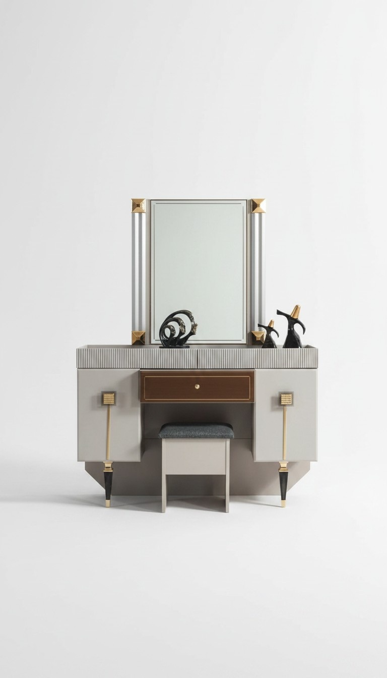 Moderne Schlafzimmer Holz Möbel Schminktisch Hocker Spiegel Garnitur