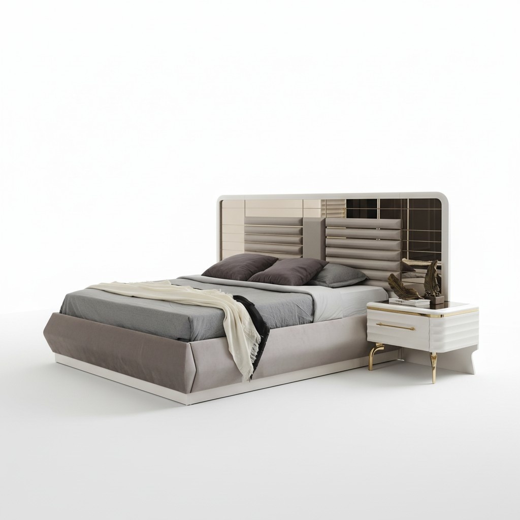 Moderne Schlafzimmer Möbel Designer Doppelbett 2x Holz Nachttische 3tlg