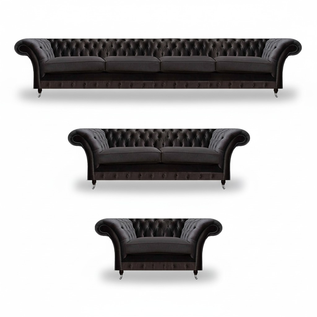 Moderne Schwarze Chesterfield Sofas Designer Wohnzimmer Couchen 3tlg Set