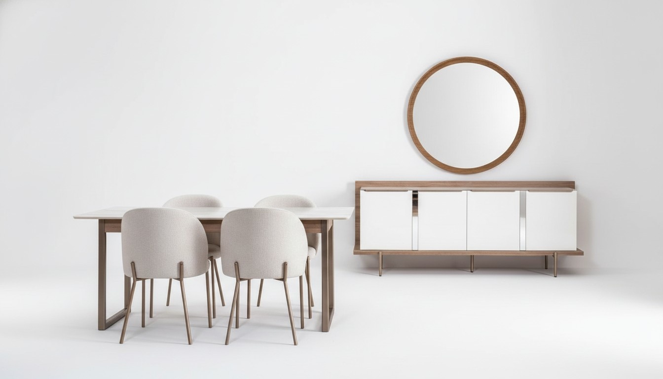 Moderne Weiße Esszimmer Garnitur Esstisch 4x Polsterstühle Edle Anrichte