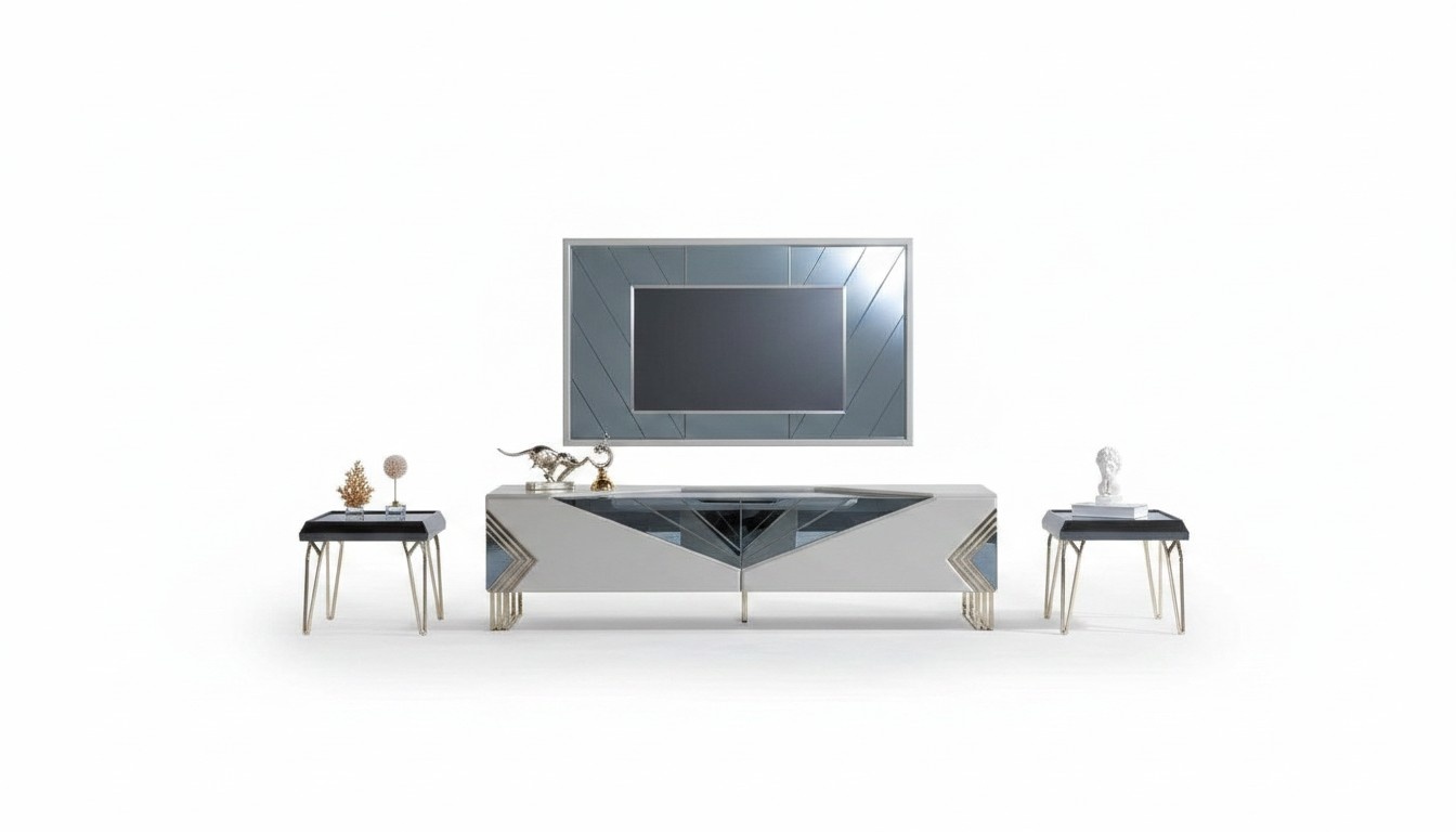 Moderne Weiße Wohnwand Garnitur Designer TV-Sideboard Luxus TV-Rahmen