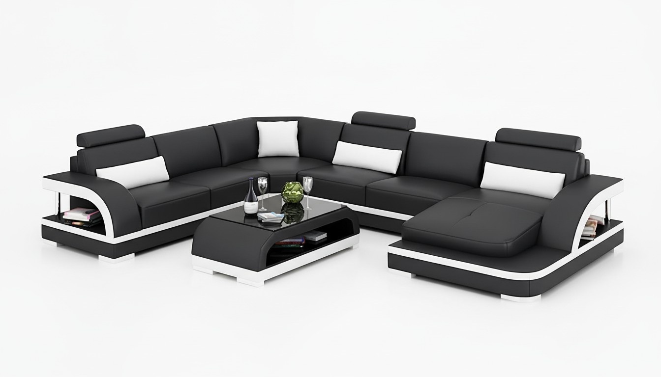 Moderne Wohnlandschaft Ecksofa 2tlg. mit Couchtisch Sofa Couch Ledergarnitur Neu