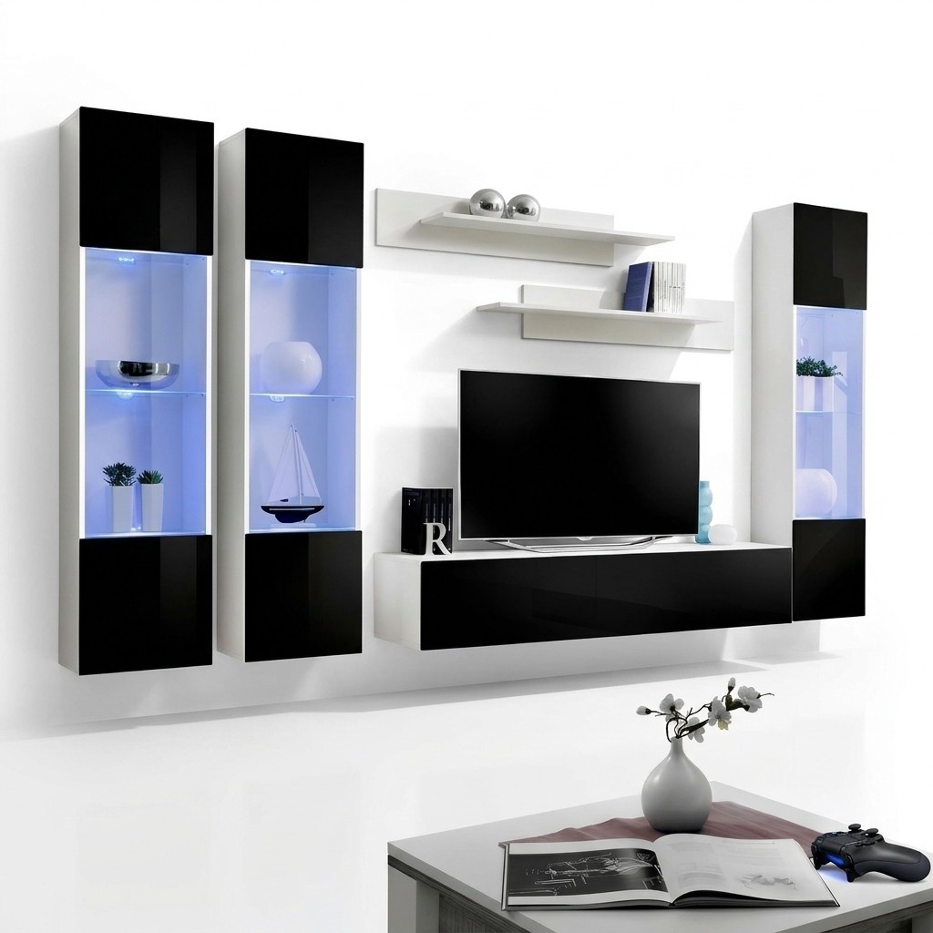 Moderne Wohnwand TV Ständer Wandschrank Set 6 tlg Wandregale