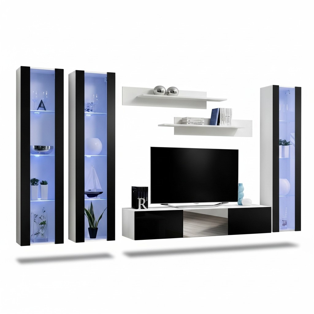 Moderne Wohnwand Wand Regale Wohnzimmer Hänge Vitrine Design Möbel