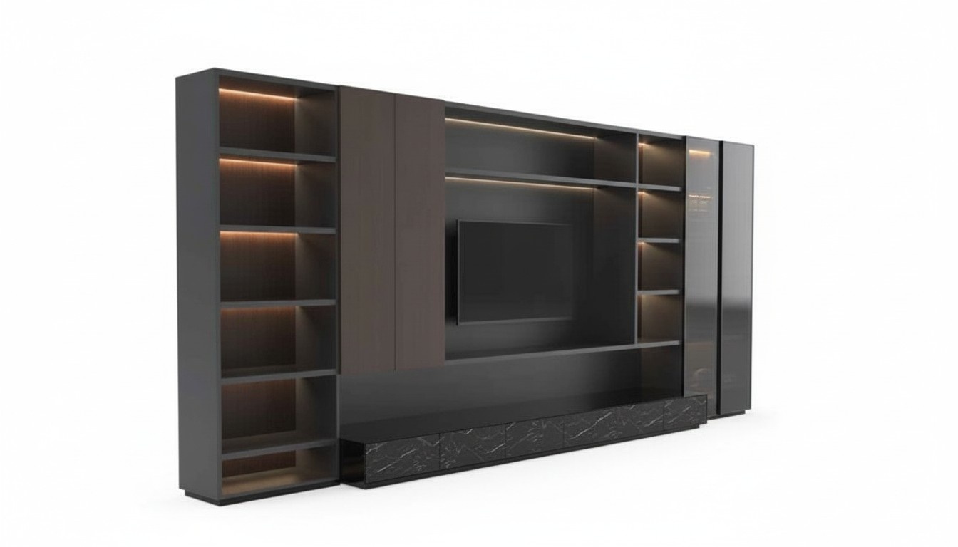 Moderne Wohnwand Wohnzimmer Schrankwand Modern braun Holz Schrank