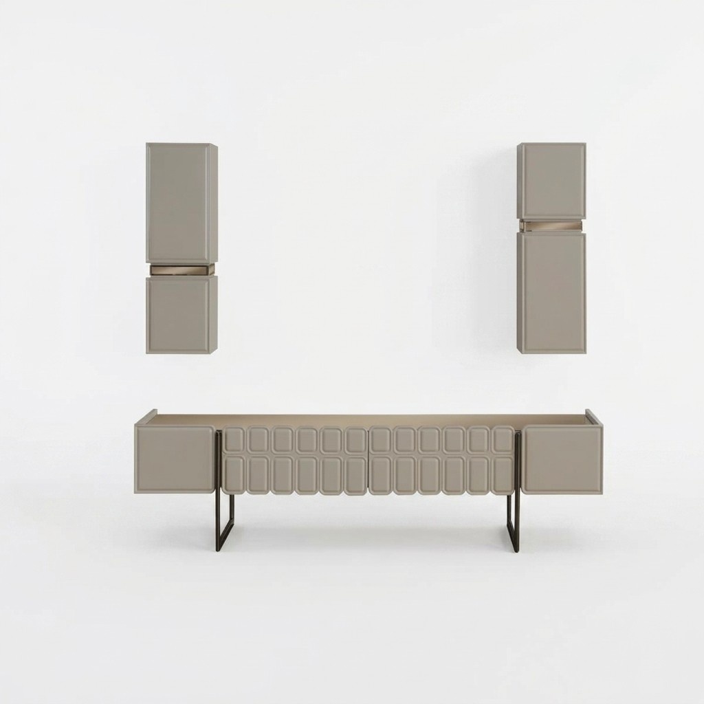 Moderne Wohnzimmer Möbel Designer TV-Schrank x2 Wandregale 3tlg Set