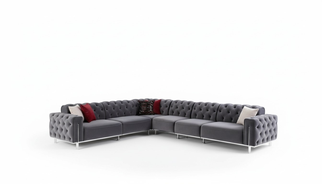 Modernen Ecksofa L-Form Wohnzimmer Grau Farbe Holz Textil Couchen