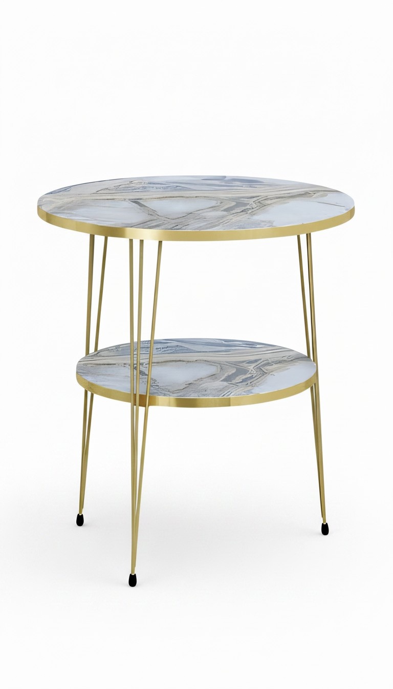 Design Couchtisch Rund mit Hocker Set Goldene Beine