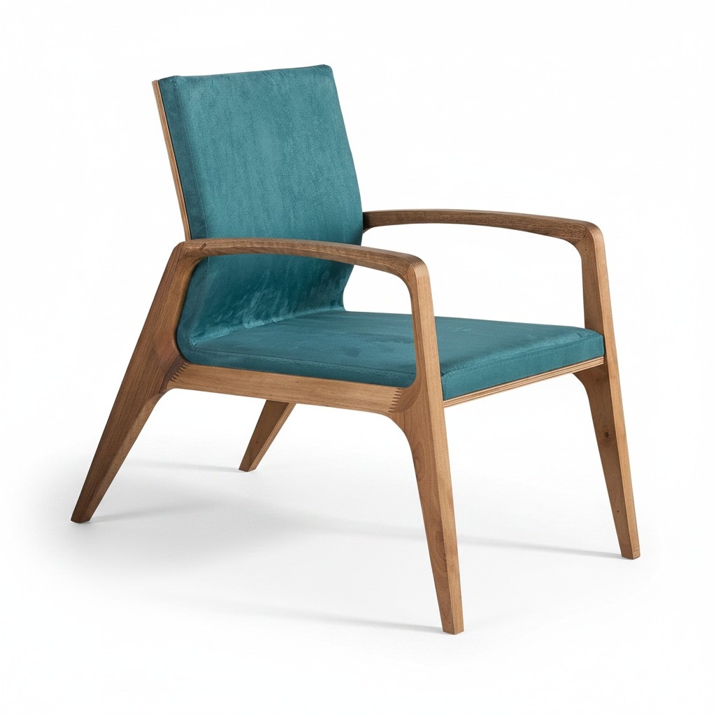 Moderner blauer Stoffsessel aus Holz