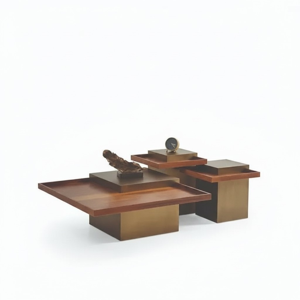 Moderner Brauner Couchtisch Set Wohnzimmer Holz Kaffeetisch Luxus Set