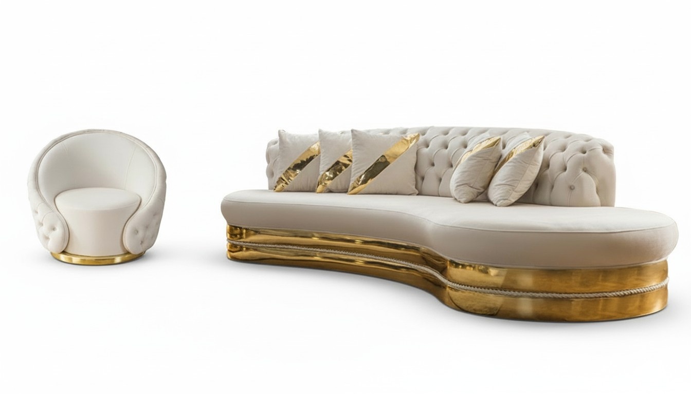 Moderner Chesterfield Set Sofagarnitur Runder Sessel 3-SItzer 2tlg