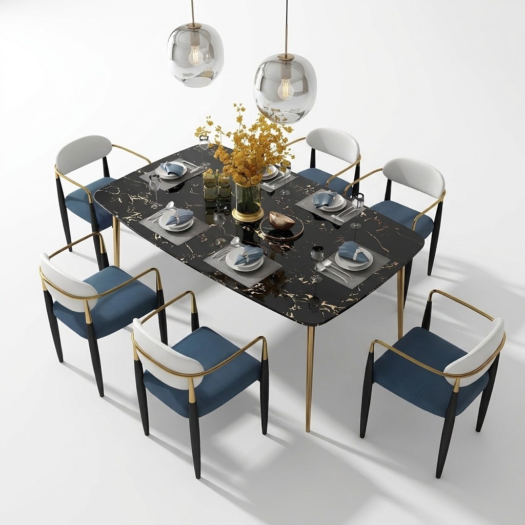 Moderner Edelstahl Esstisch Tisch Stein Optik Tische Ess Zimmer 140x80cm Design
