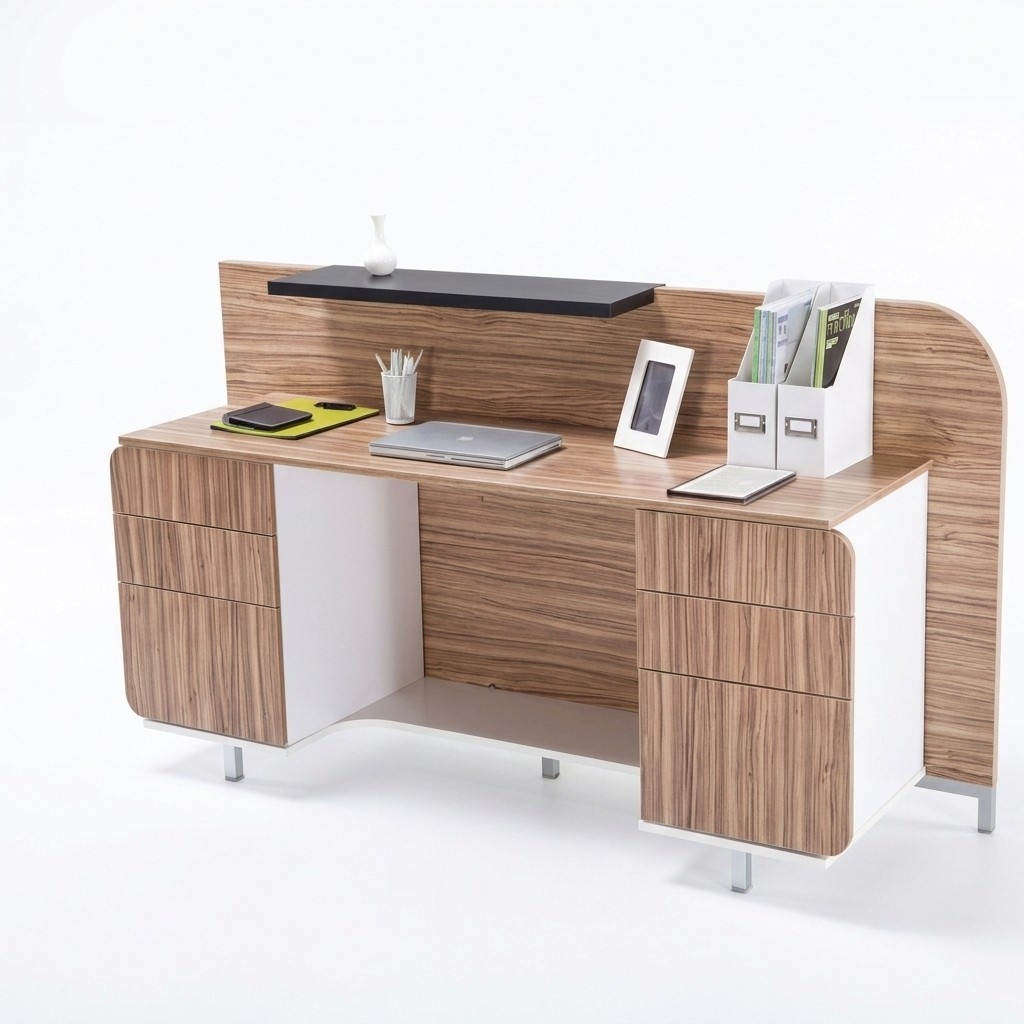 Moderner Empfangstisch Luxus Büro Holz Möbel Braun Rezeption Stilvoll
