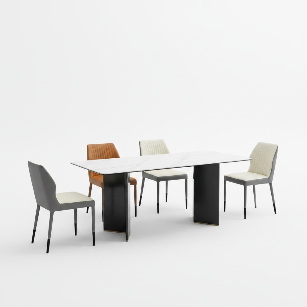 Moderner Esszimmer Set Großer Esstisch 6x Kunstleder Stühle Luxus Möbel