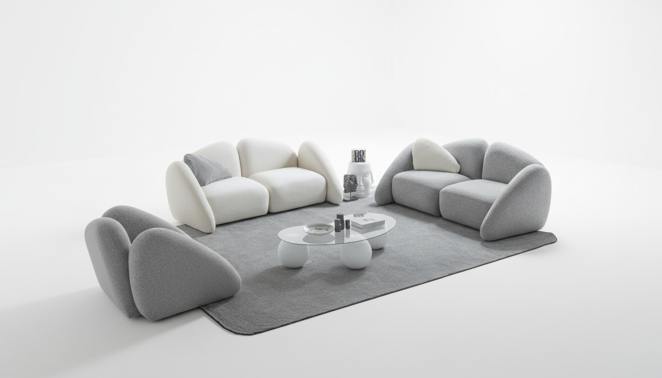 Moderner grauer Wohnzimmer Set aus Textil und Holz