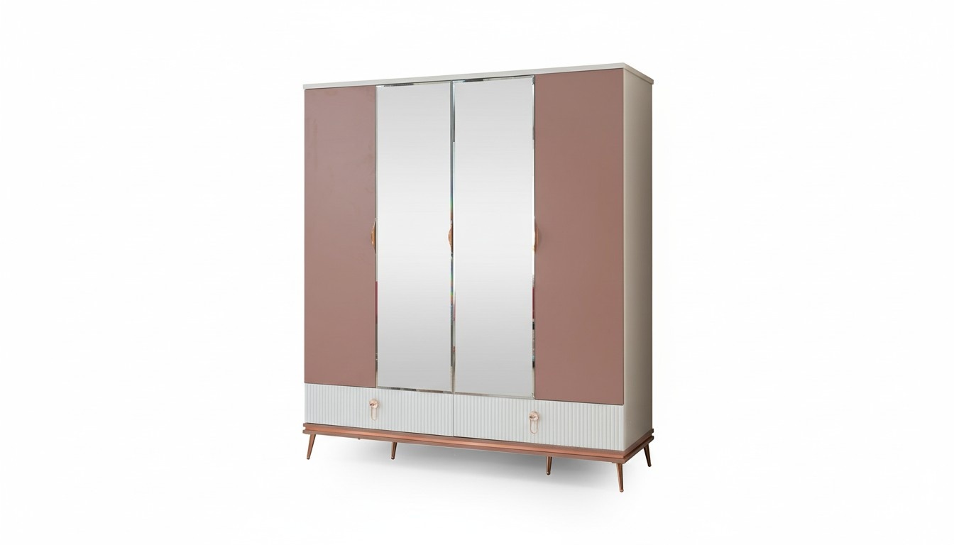 Moderner Kinderzimmer Glasschrank Holz Kleiderschrank 4-Türige Möbel