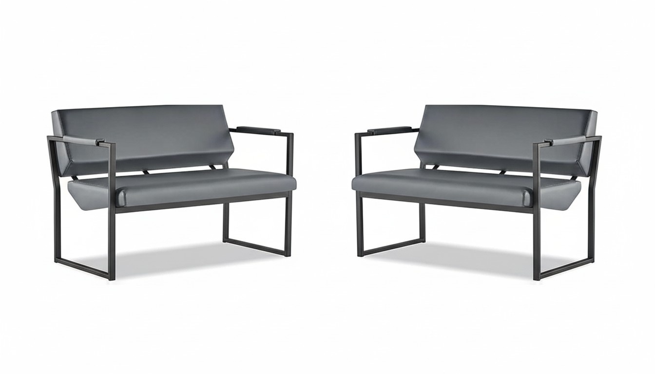 Moderner Ledersofas Schwarz Sofa-Set 2-Sitzer Leder Edelstahl Couch Holz