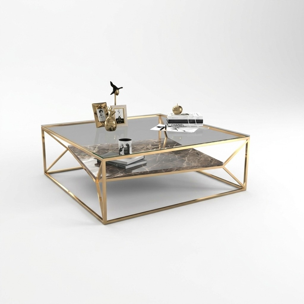 Moderner Marmor Wohnzimmer Couchtisch Luxus Edelstahl Tisch Glasplatte