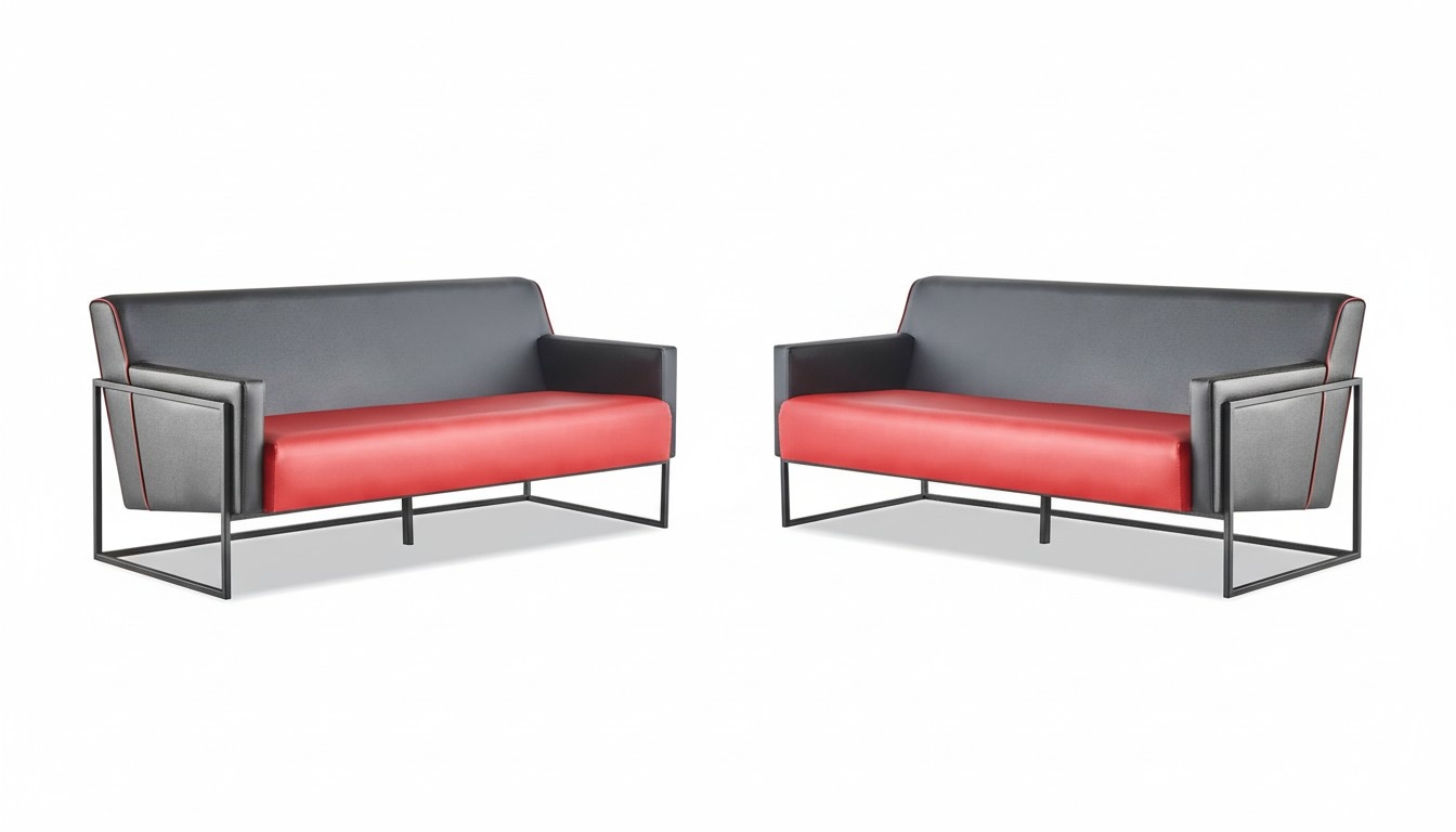 Moderner Schwarz Rot Ledersofas Set 3-Sitzer Sofas Sofa-Set Couch Leder
