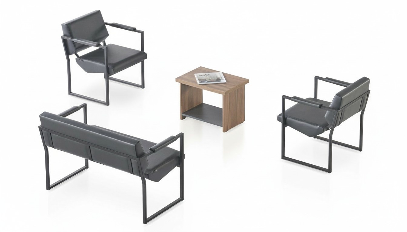 Moderner Schwarzer Wartezimmer Set Stilvoller 2-Sitzer Couchtisch Sessel