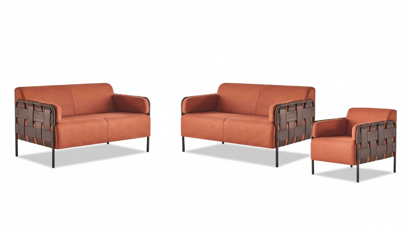 Moderner Sofas 2-Sitzer Sessel Orange Sofa-Set Ledersofas Textil Komplett