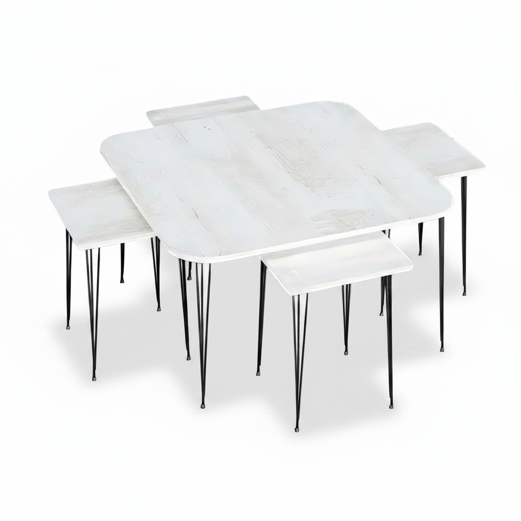 Design Couchtisch Set mit 4 Beistelltischen in Holz-Optik