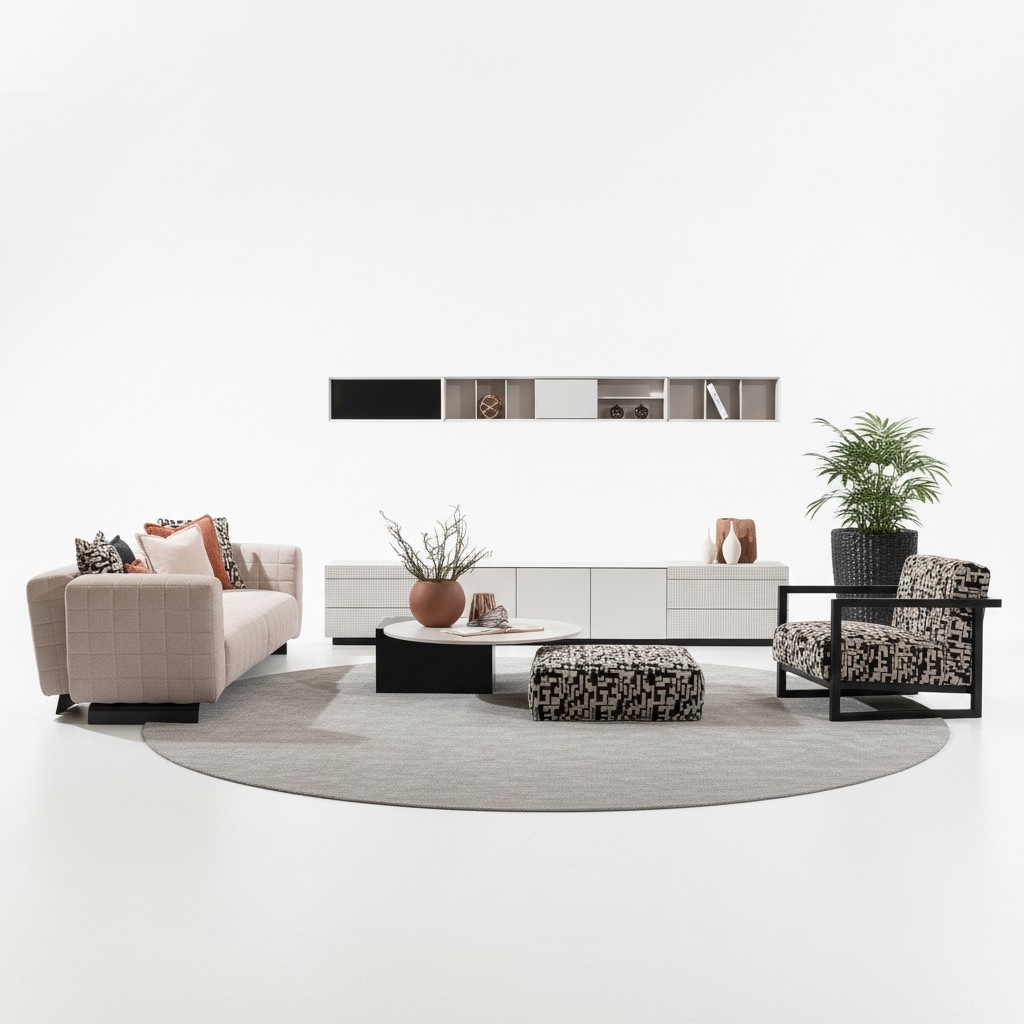 Moderner weißer Wohnzimmer Set mit TV-Ständer und Regale