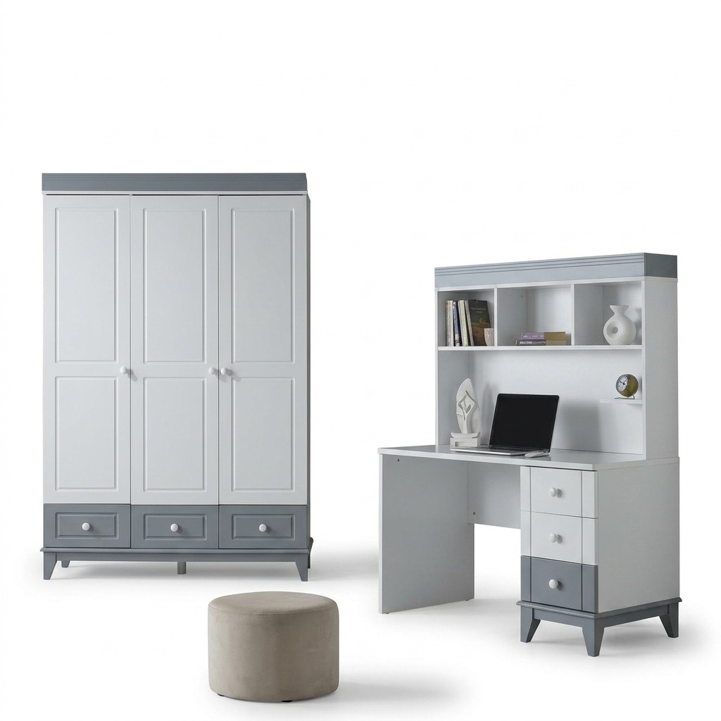 Modernes 2tlg Set mit Kleiderschrank und Schreibtisch Funktionales Design