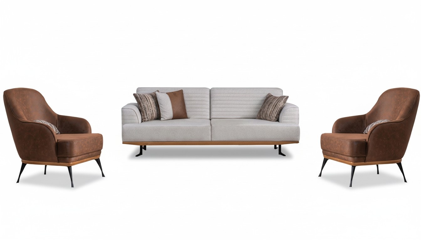 Modernes 3tlg Wohnzimmergarnitur Dreisitzer-Sofa und Sessel für Wohnzimmer