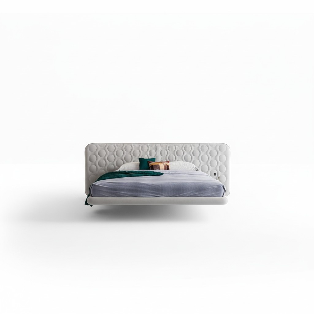 Modernes Bett Weiß Polster Kreis Quilted Design Minimalistisch Schlafzimmer