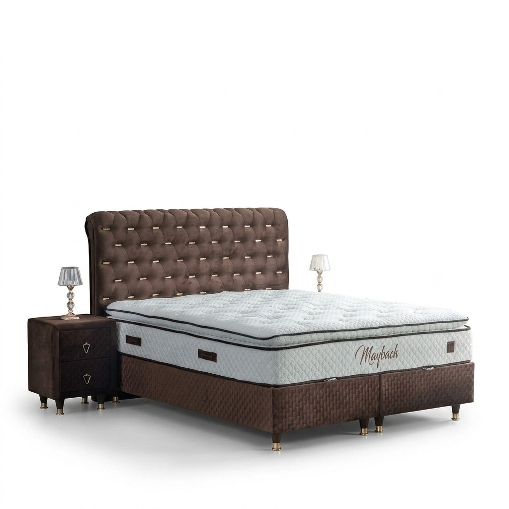 Modernes Braunes Schlafzimmer Set Designer Polsterbett 2x Nachttische