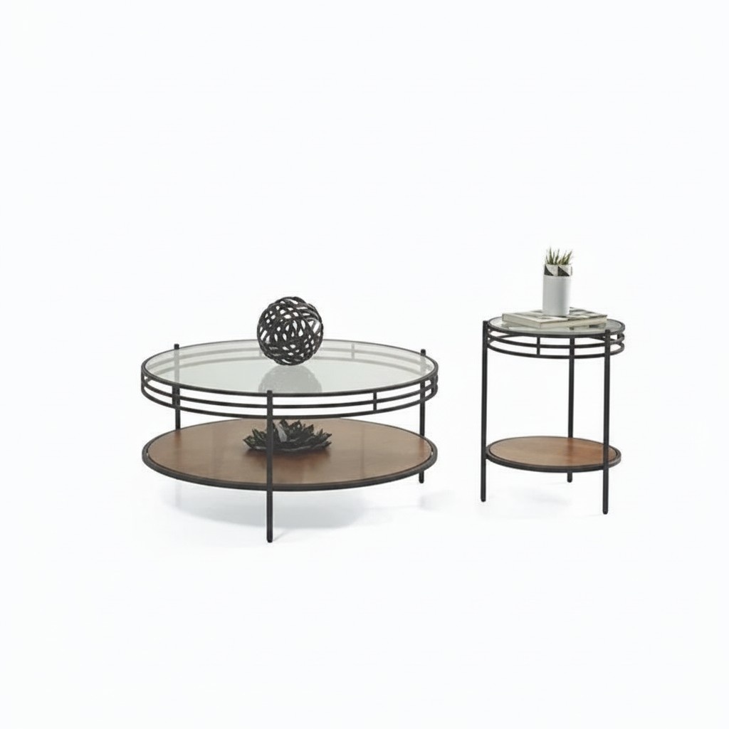 Modernes Couchtisch-Set Designer Rundtisch Glastisch Kaffeetisch 2tlg