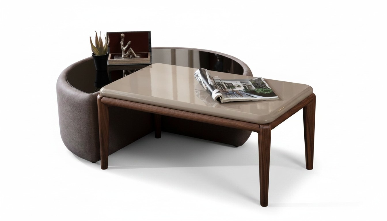 Modernes Couchtisch Set Halbrunder Tisch Polstertisch Wohnzimmer Tisch
