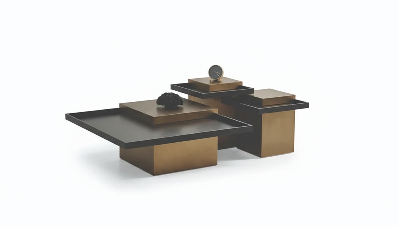 Modernes Couchtisch-Set Wohnzimmer Luxus Möbel 3x Holz Beistelltische