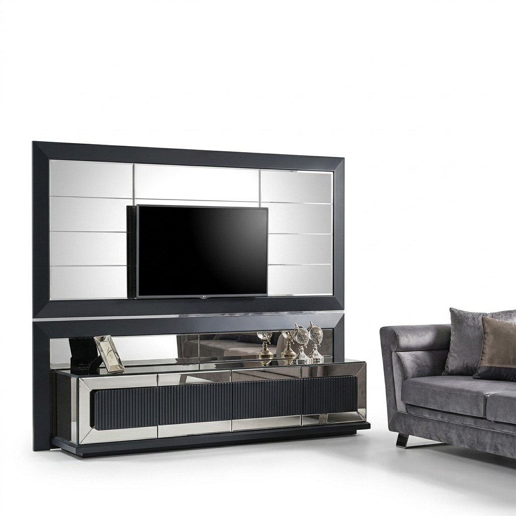 Modernes Schwarzes Holz TV-Set mit Schrank und Panel