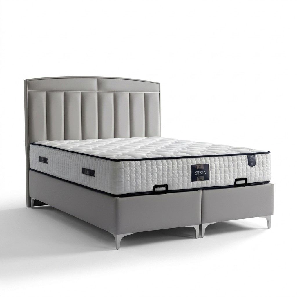Modernes graues Bett mit Matratze aus Textil und Holz