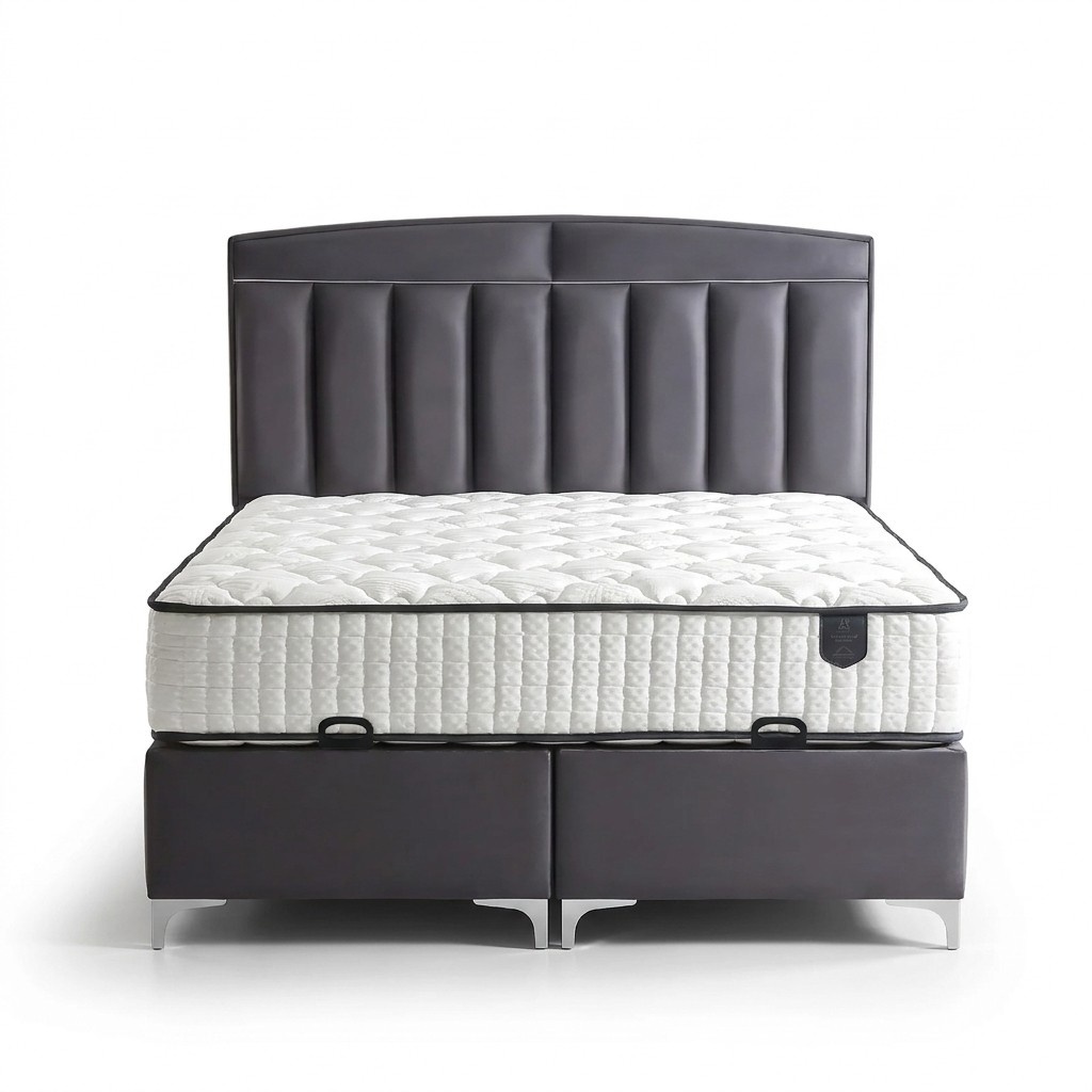 Modernes graues Bett mit Matratze aus Textil und Holz