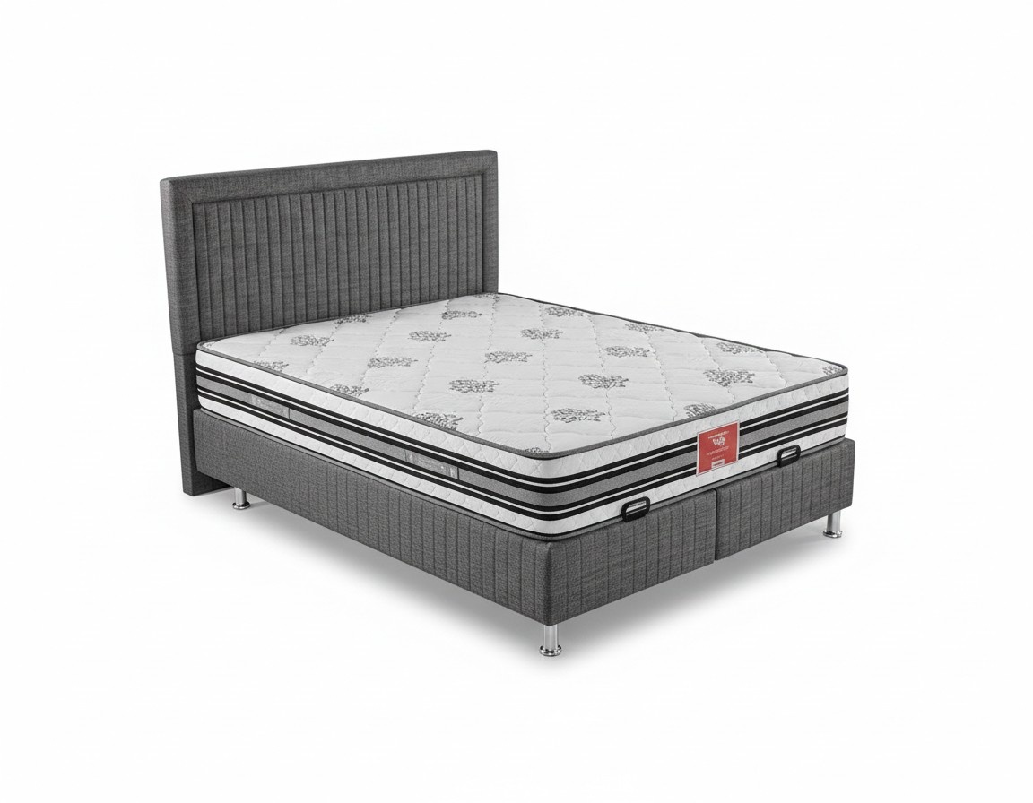 Modernes Graues Bett mit Matratze aus Textil und Edelstahl