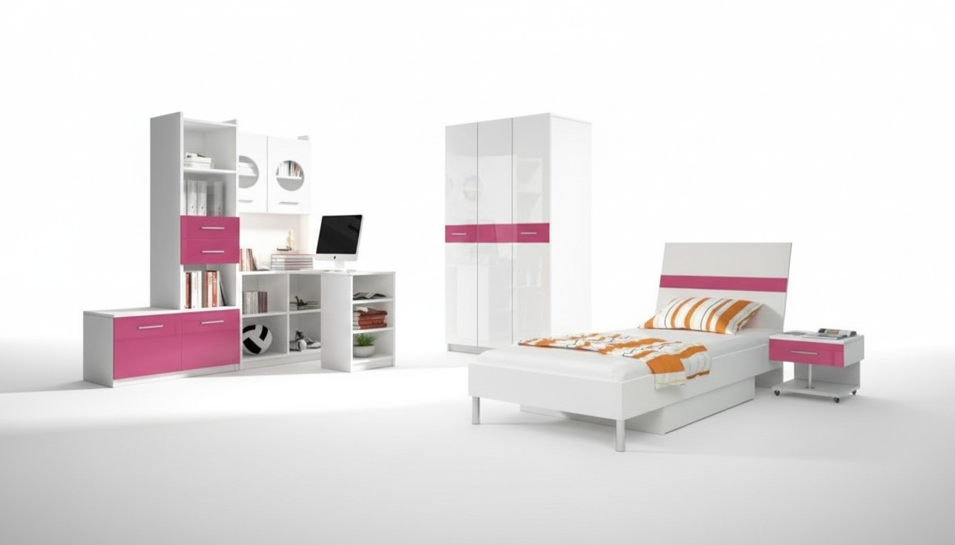 Modernes Kinderzimmer Rosa Mädchen Schrank Bett Tisch Holz 5tlg. Schlafzimmer