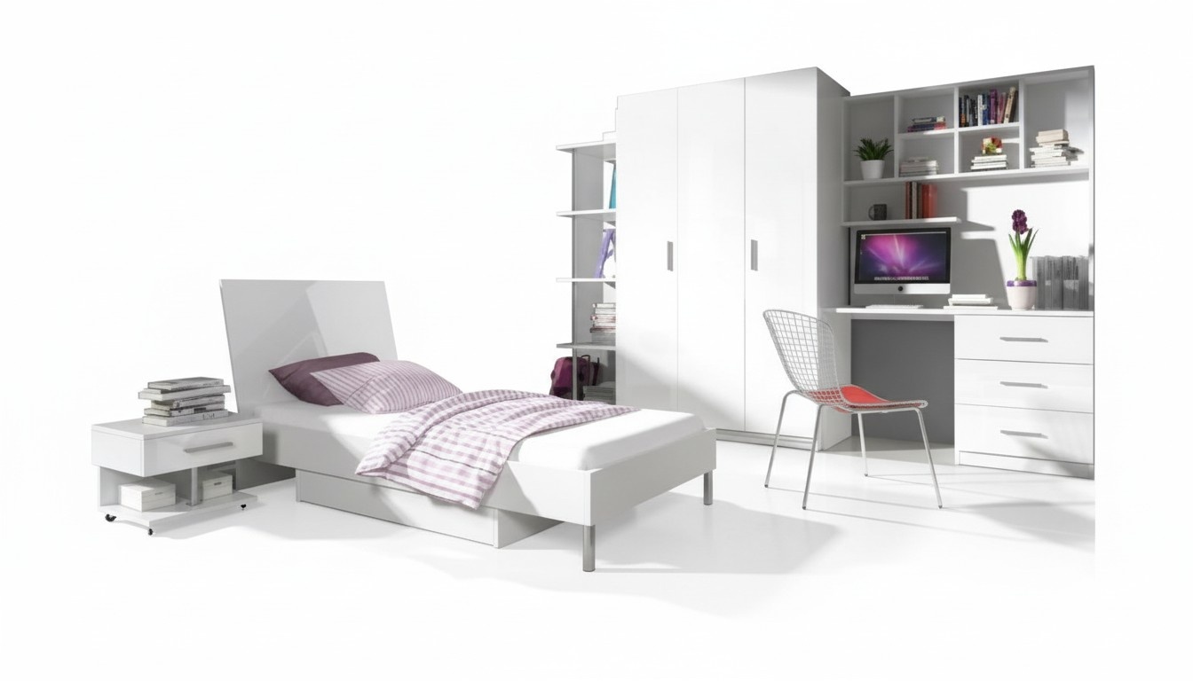 Modernes Kinderzimmer Set Bett Nachttisch Schrank Schreibtisch Bücherregal 5tlg.