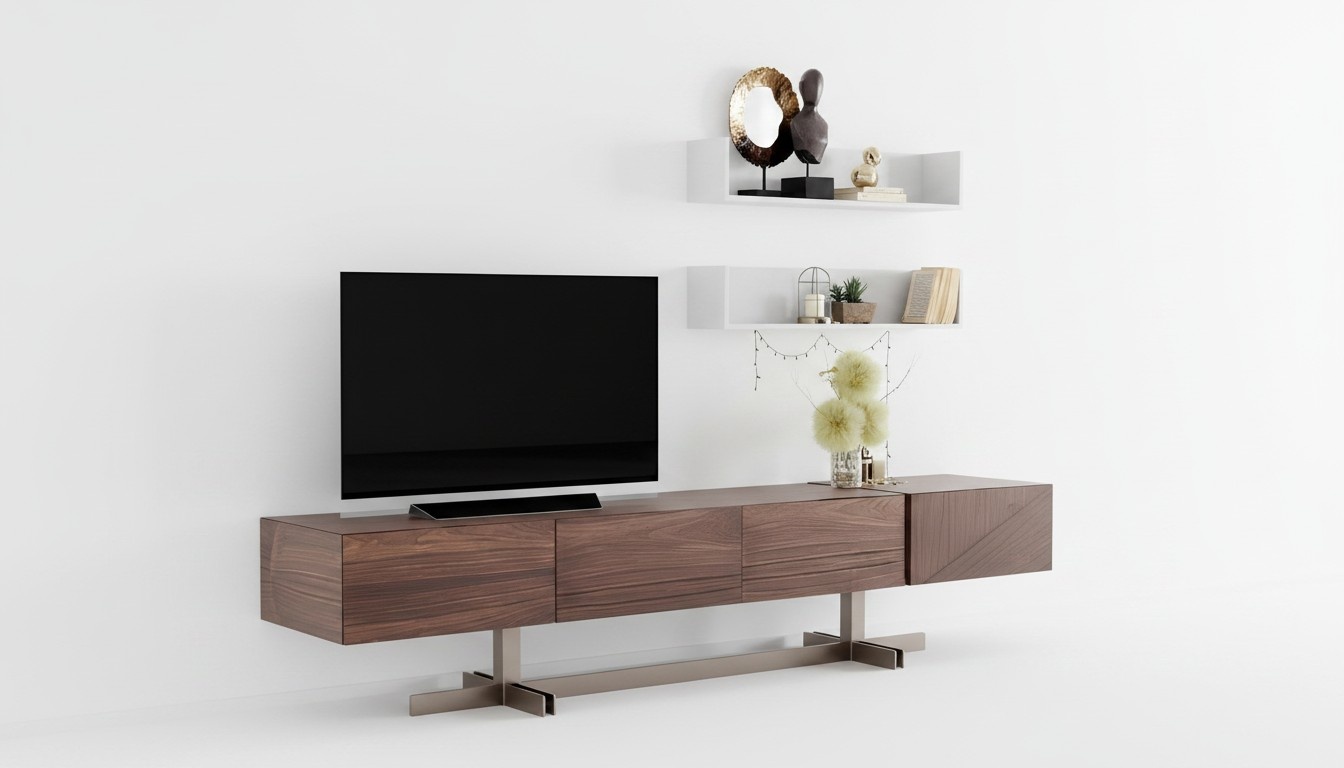 Modernes RTV Lowboard Sideboard Holzmöbel Edelstahl Wohnzimmer Braun Neu