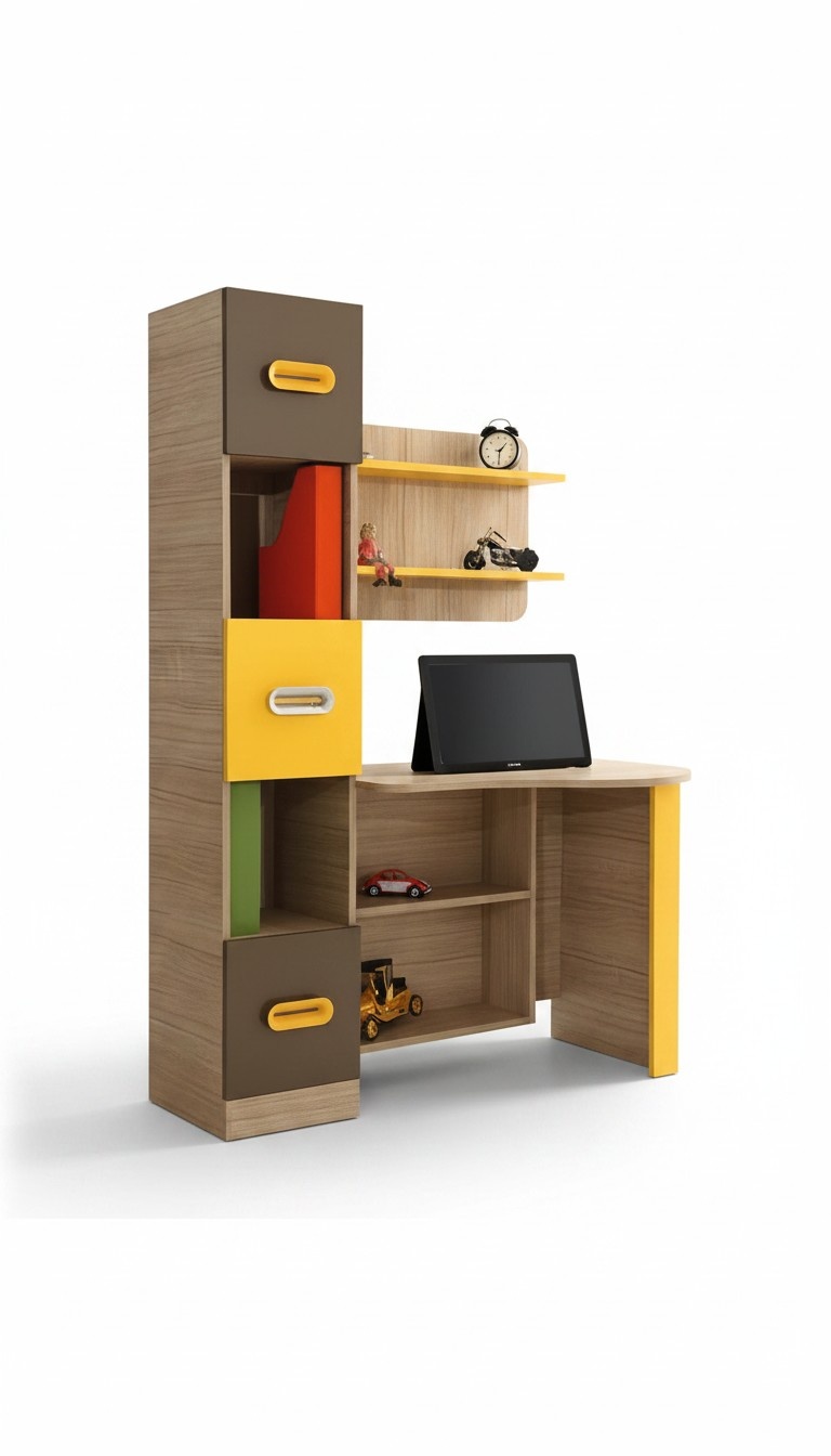 Modernes Schreibtisch Design Regale Farbakzente Gelb Braun Büro Möbel Funktional