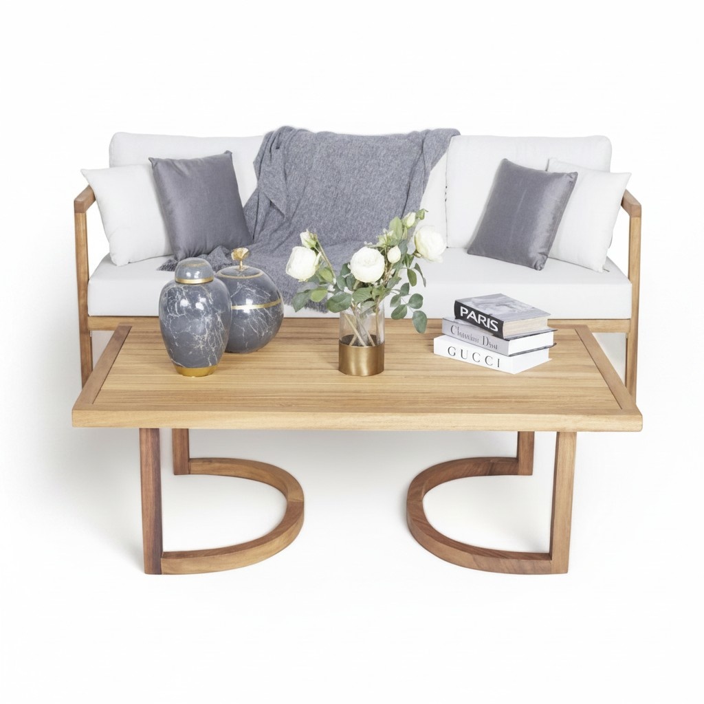 Modernes Sofa 3 Sitzer Stilvolle Gartenmöbel Set Couchtisch Holz Sitzmöbel