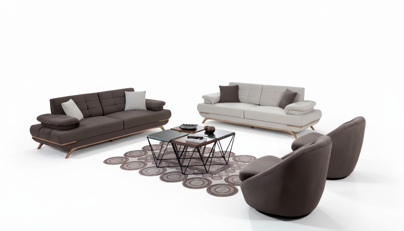 Modernes Sofa Set 3+3+1+1 Couch Polster Design Wohnzimmer Grau Braun Elegant