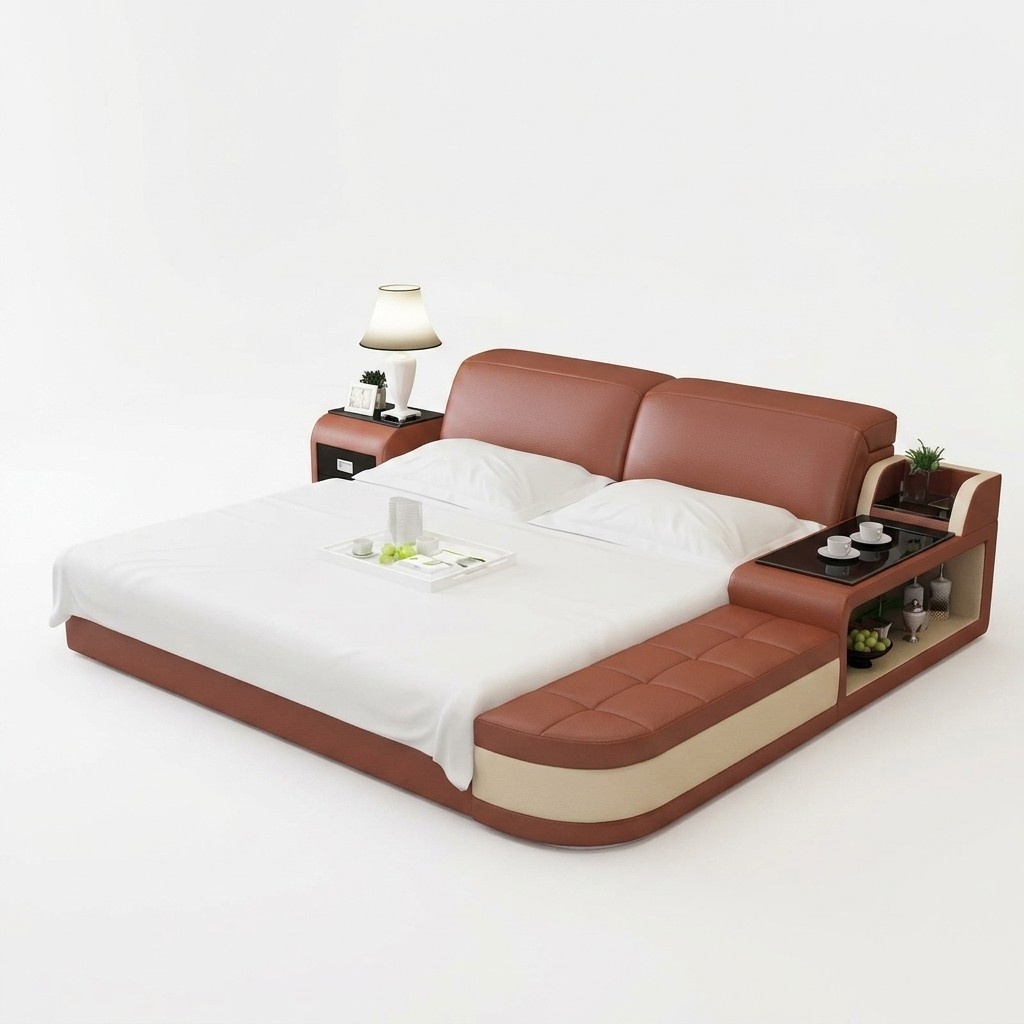 Modernes Wasserbett Bett +USB Anschluss Komplett Set Wasser Betten 180x200 Leder