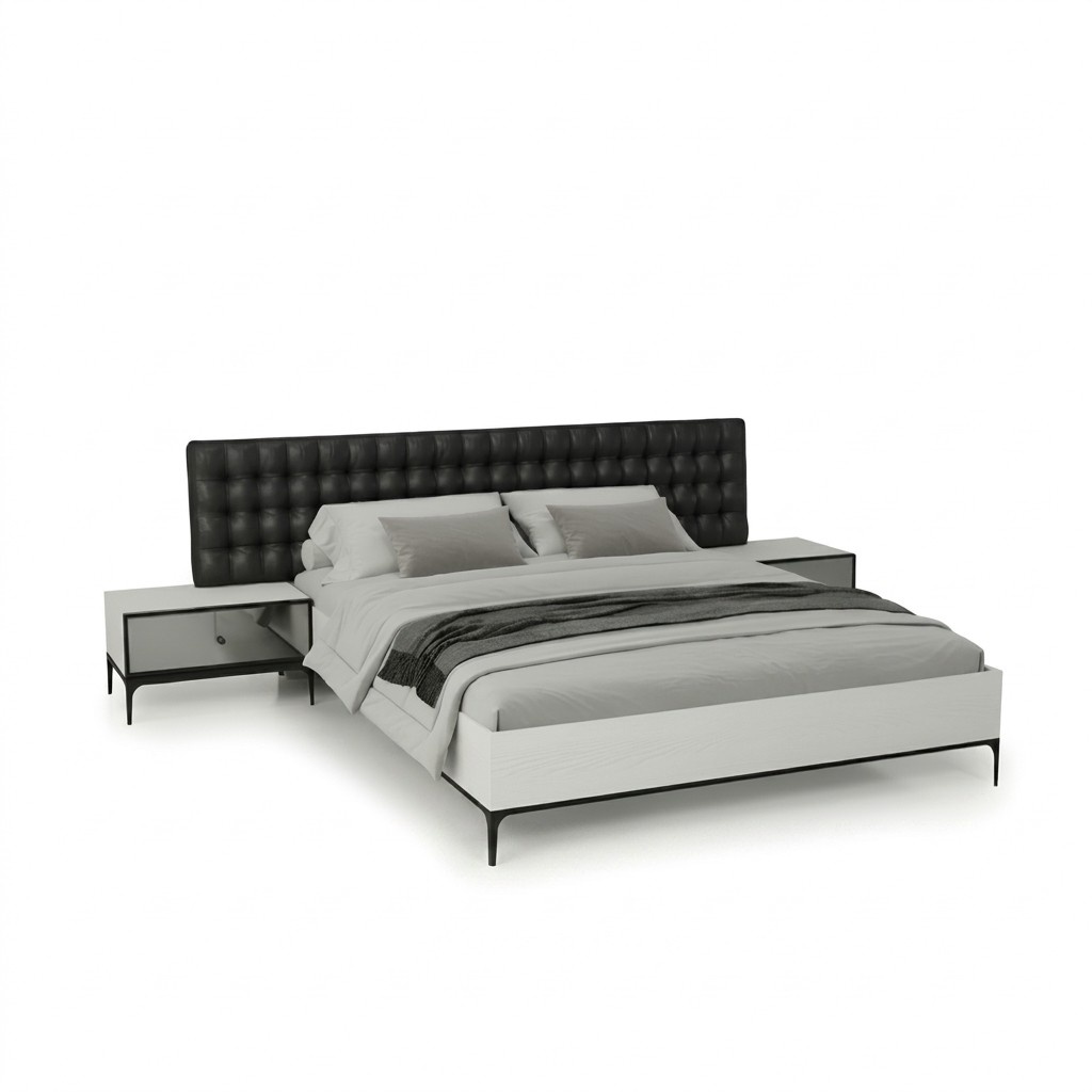 Modernes Weiß Schlafzimmer Bett Set Design Bett 2x Nachttische Polsterbett